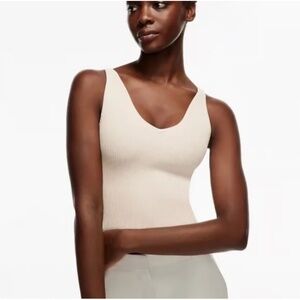 Aritzia Babaton Sculpt Knit Double V Tank in Matte Pearl, Size S, EUC